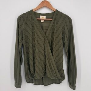 Anthropologie Maeve Audre Long Sleeve Textured Top Size Small Green